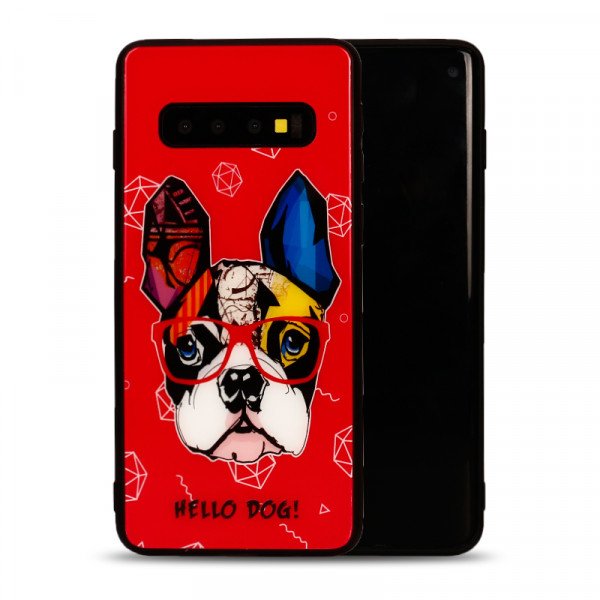 Wholesale Galaxy S10 Design Tempered Glass Hybrid Case (Hello Dog)